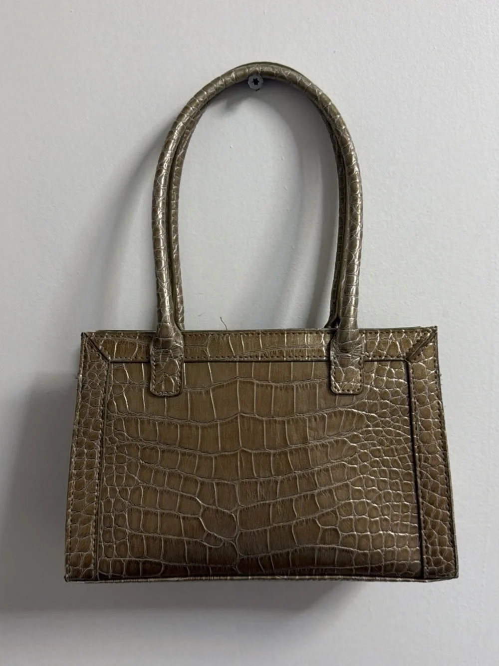Liz Claiborne Gray Metallic Taupe Faux Croc-Embossed Mini Satchel with Tassel